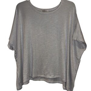 Zenana Ribbed Dolman Top Gray StripeOversized Boho Cozy Sweater L/XL